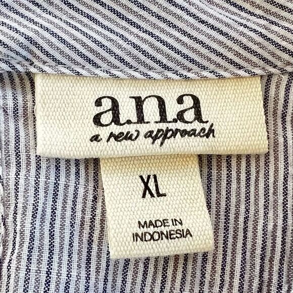 A.N.A. New Long Sleeve Peasant Boho Gray Striped Ruffle High Neck Blouse Top - Picture 12 of 16